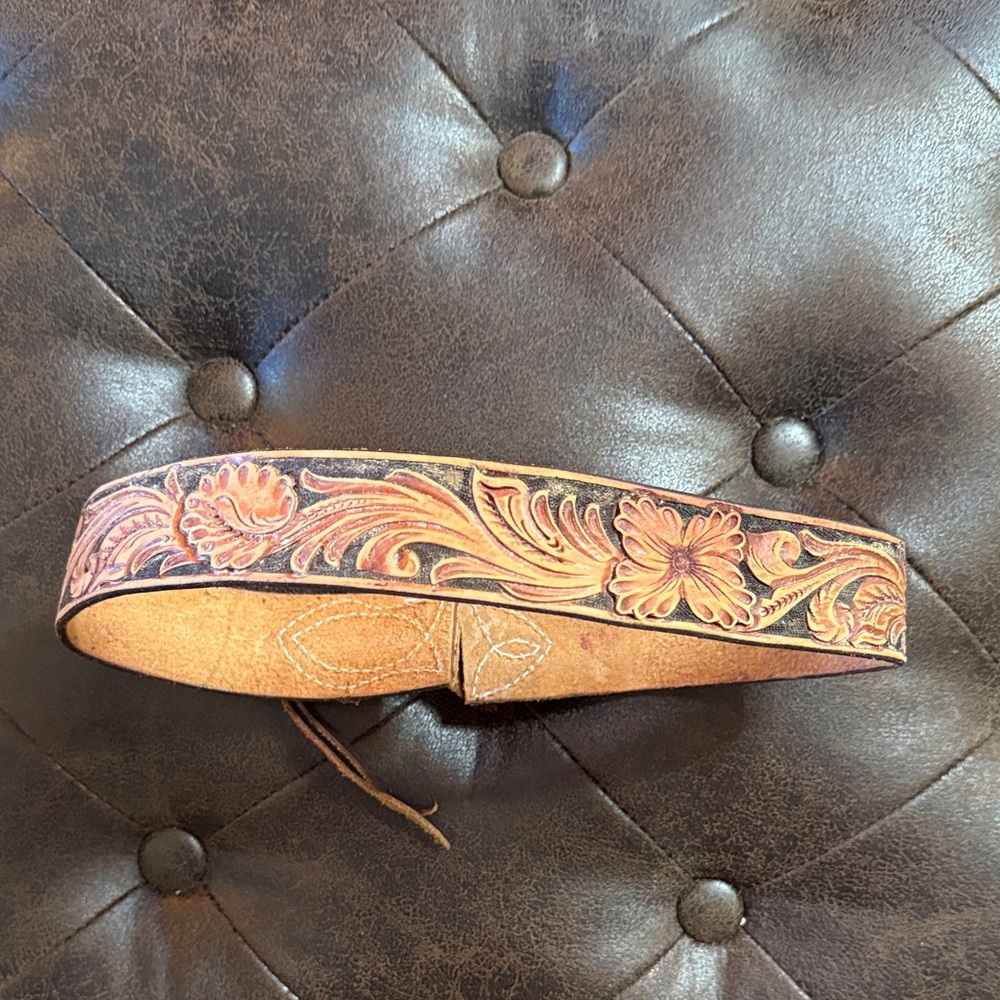 Hand tooled leather hat band floral